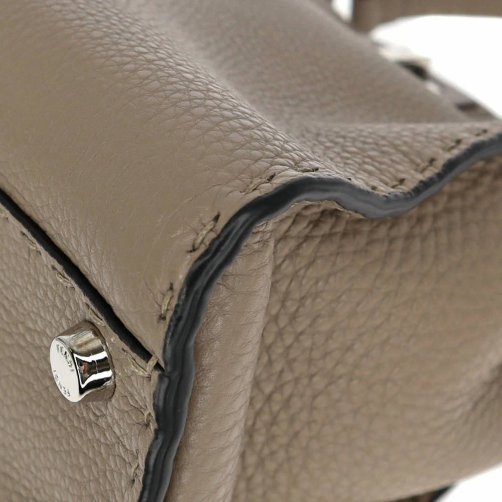 FENDI Peekaboo Regular Selleria Crossbody Shoulder Bag Handbag Gray Beige - Picture 7 of 11